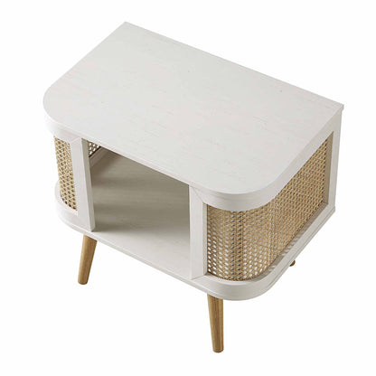 Table de chevet courbée en rotin Izzy, blanche