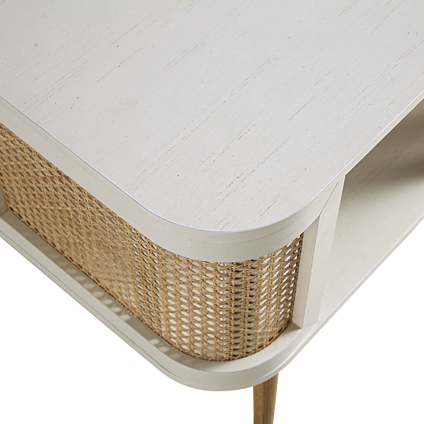 Table de chevet courbée en rotin Izzy, blanche