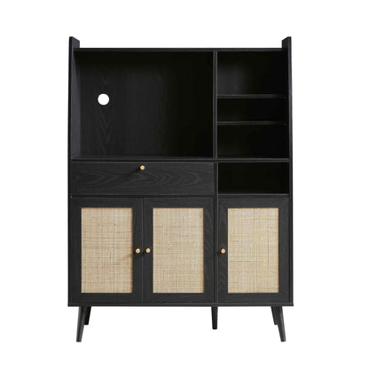 Armoire de cuisine en rotin tressé Frances, noire
