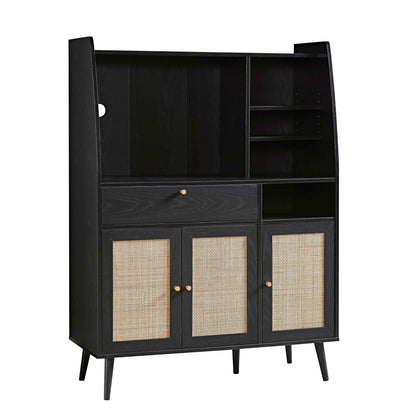 Armoire de cuisine en rotin tressé Frances, noire
