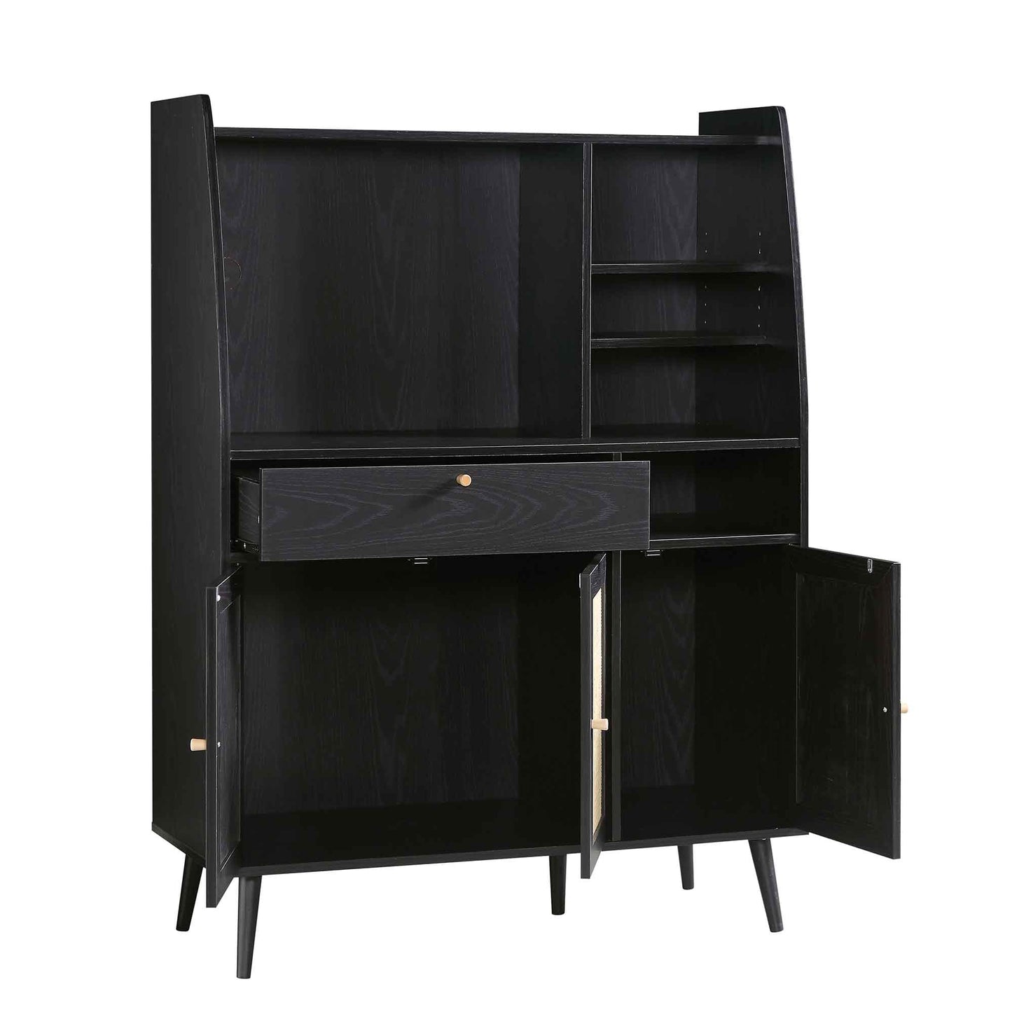 Armoire de cuisine en rotin tressé Frances, noire