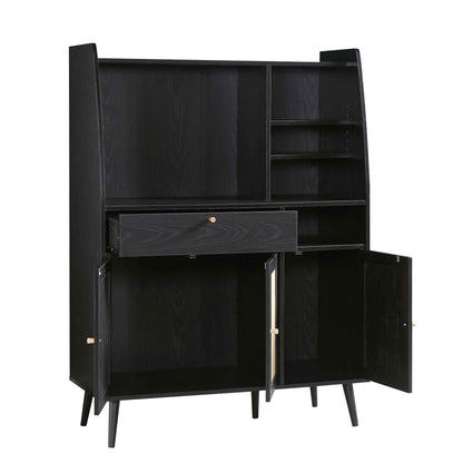 Armoire de cuisine en rotin tressé Frances, noire