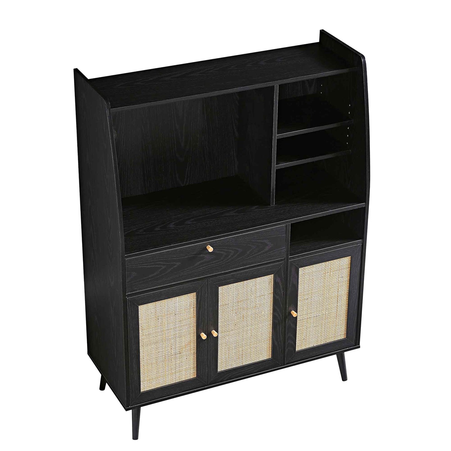 Armoire de cuisine en rotin tressé Frances, noire