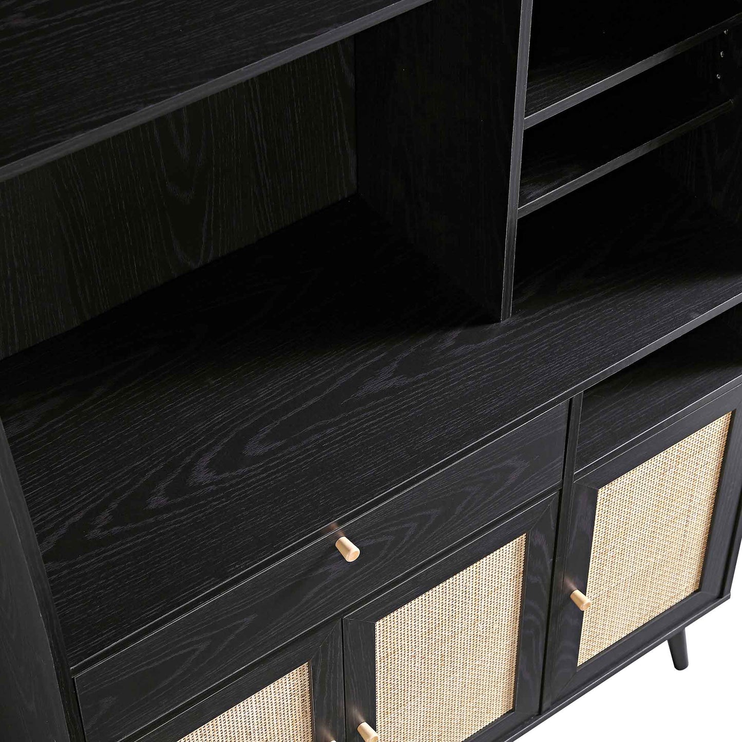 Armoire de cuisine en rotin tressé Frances, noire
