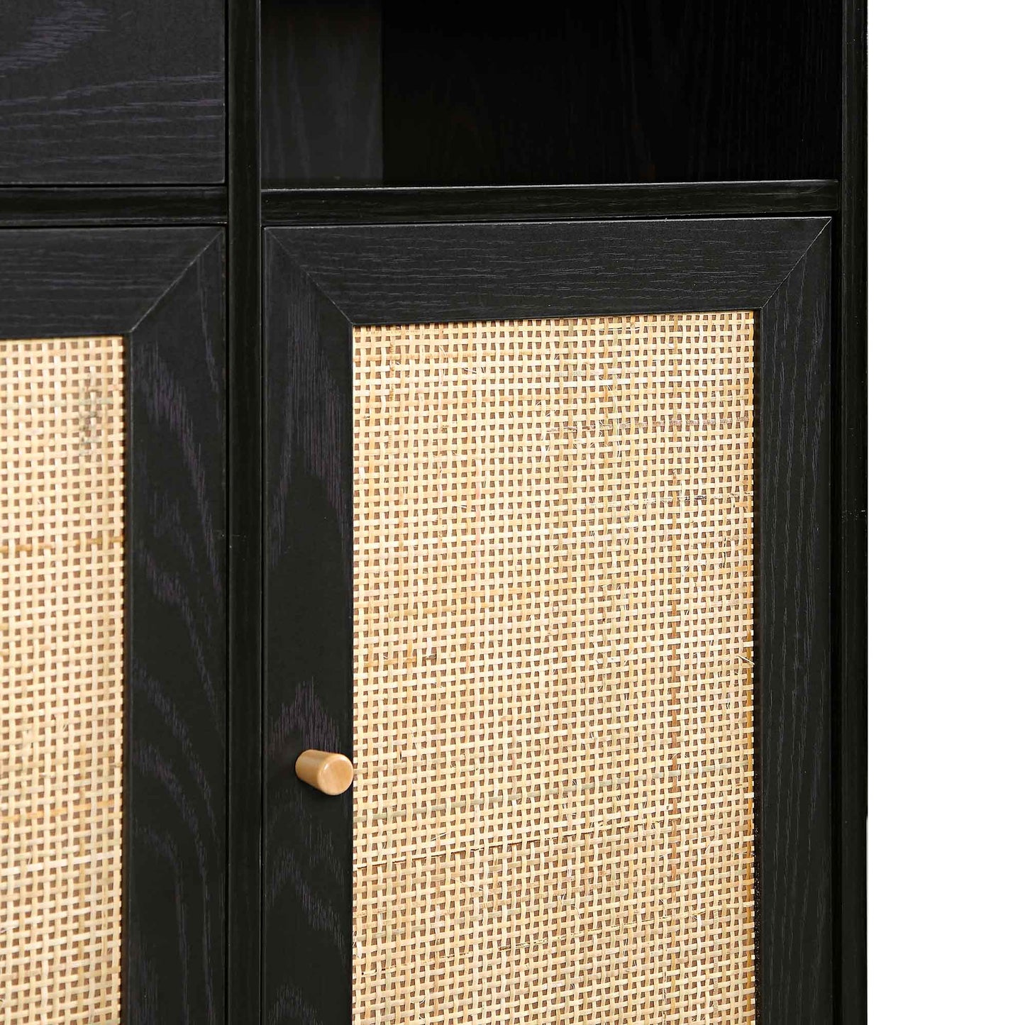 Armoire de cuisine en rotin tressé Frances, noire