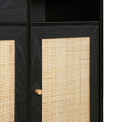 Armoire de cuisine en rotin tressé Frances, noire