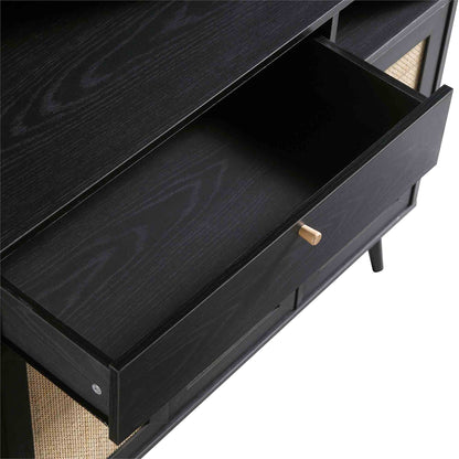 Armoire de cuisine en rotin tressé Frances, noire