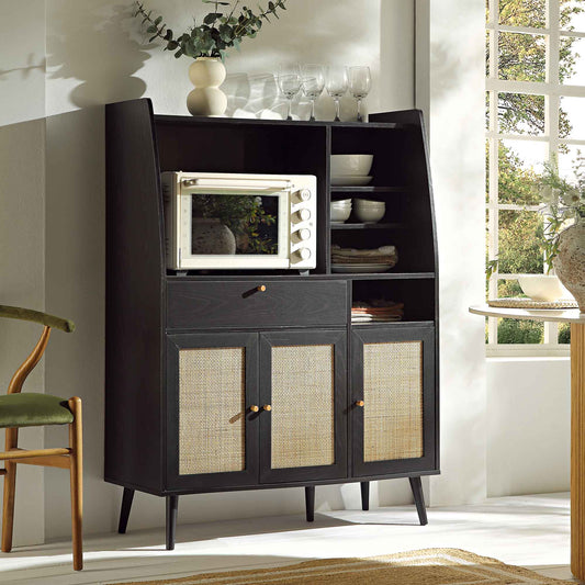 Armoire de cuisine en rotin tressé Frances, noire