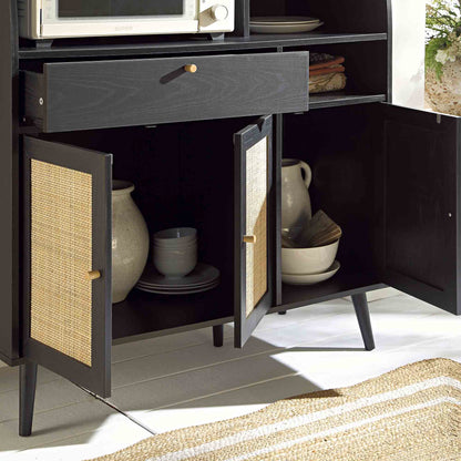 Armoire de cuisine en rotin tressé Frances, noire