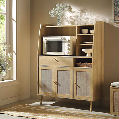 Armoire de cuisine en rotin tressé Frances, naturel