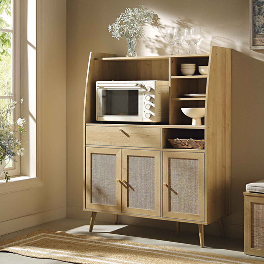 Armoire de cuisine en rotin tressé Frances, naturel
