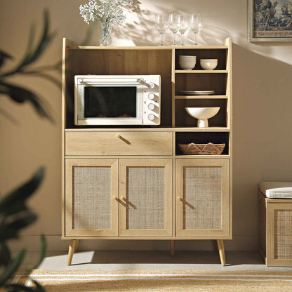 Armoire de cuisine en rotin tressé Frances, naturel