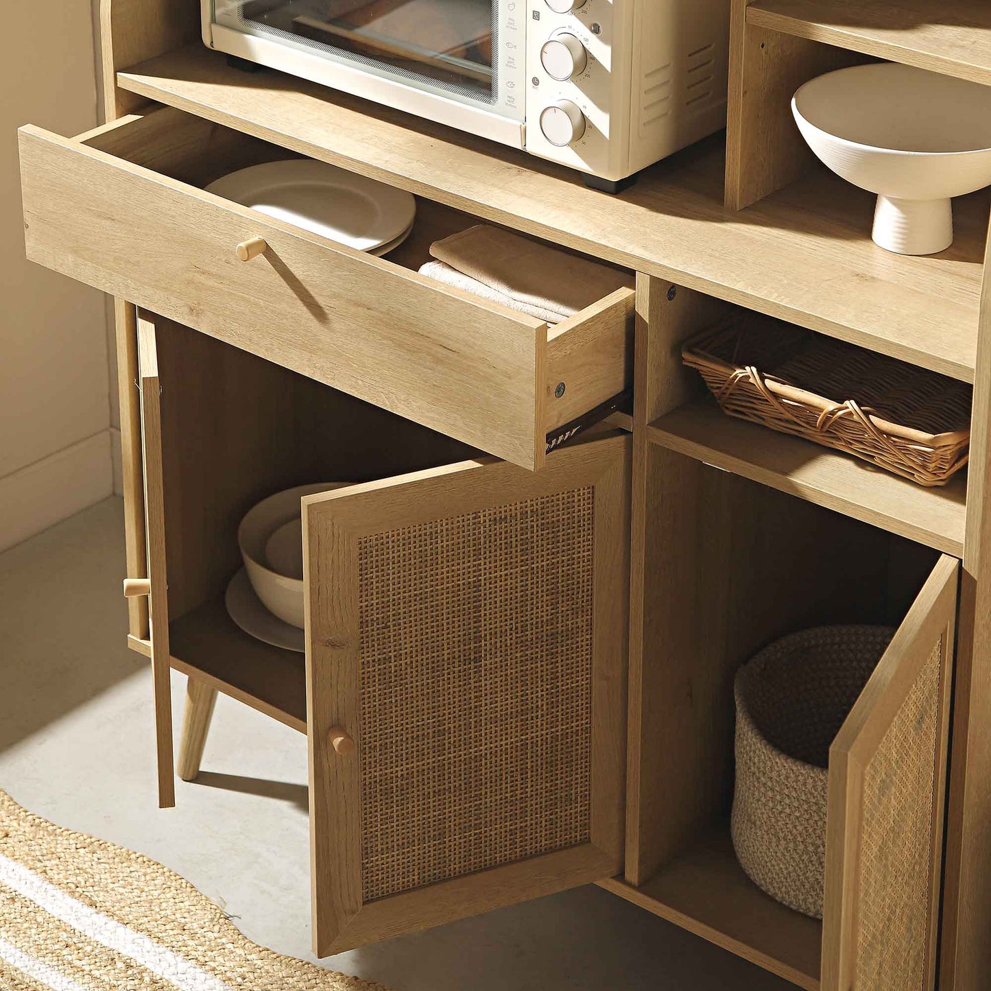Armoire de cuisine en rotin tressé Frances, naturel