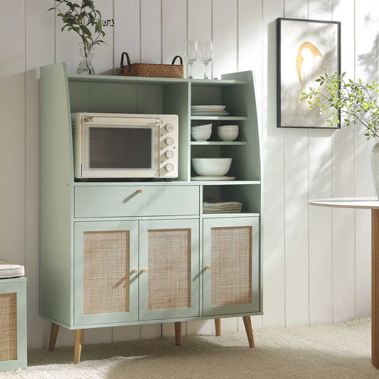 Armoire de cuisine en rotin tressé Frances, menthe