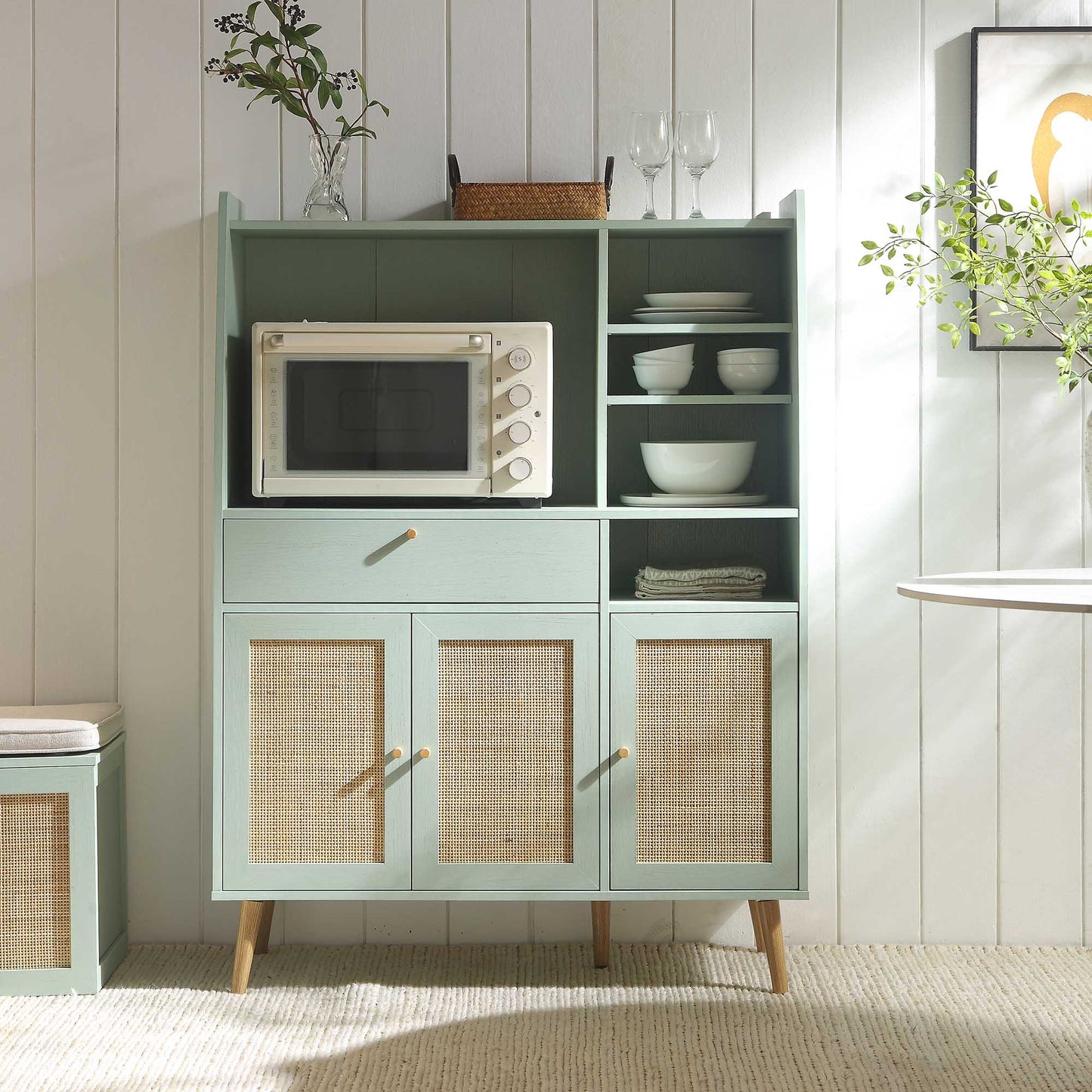 Armoire de cuisine en rotin tressé Frances, menthe