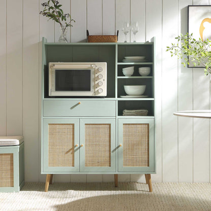 Armoire de cuisine en rotin tressé Frances, menthe