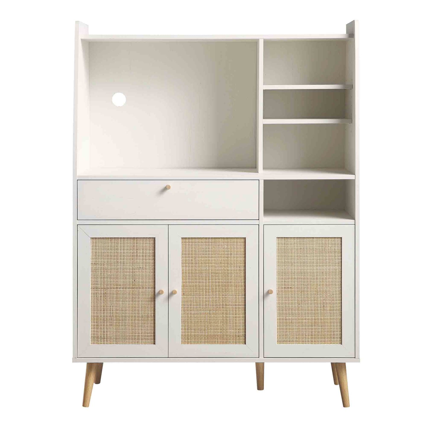 Meuble de rangement de cuisine en rotin tressé Frances, blanc