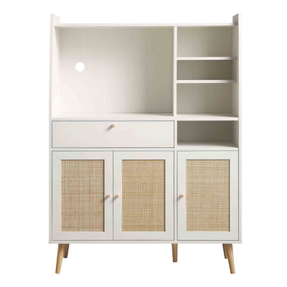 Meuble de rangement de cuisine en rotin tressé Frances, blanc
