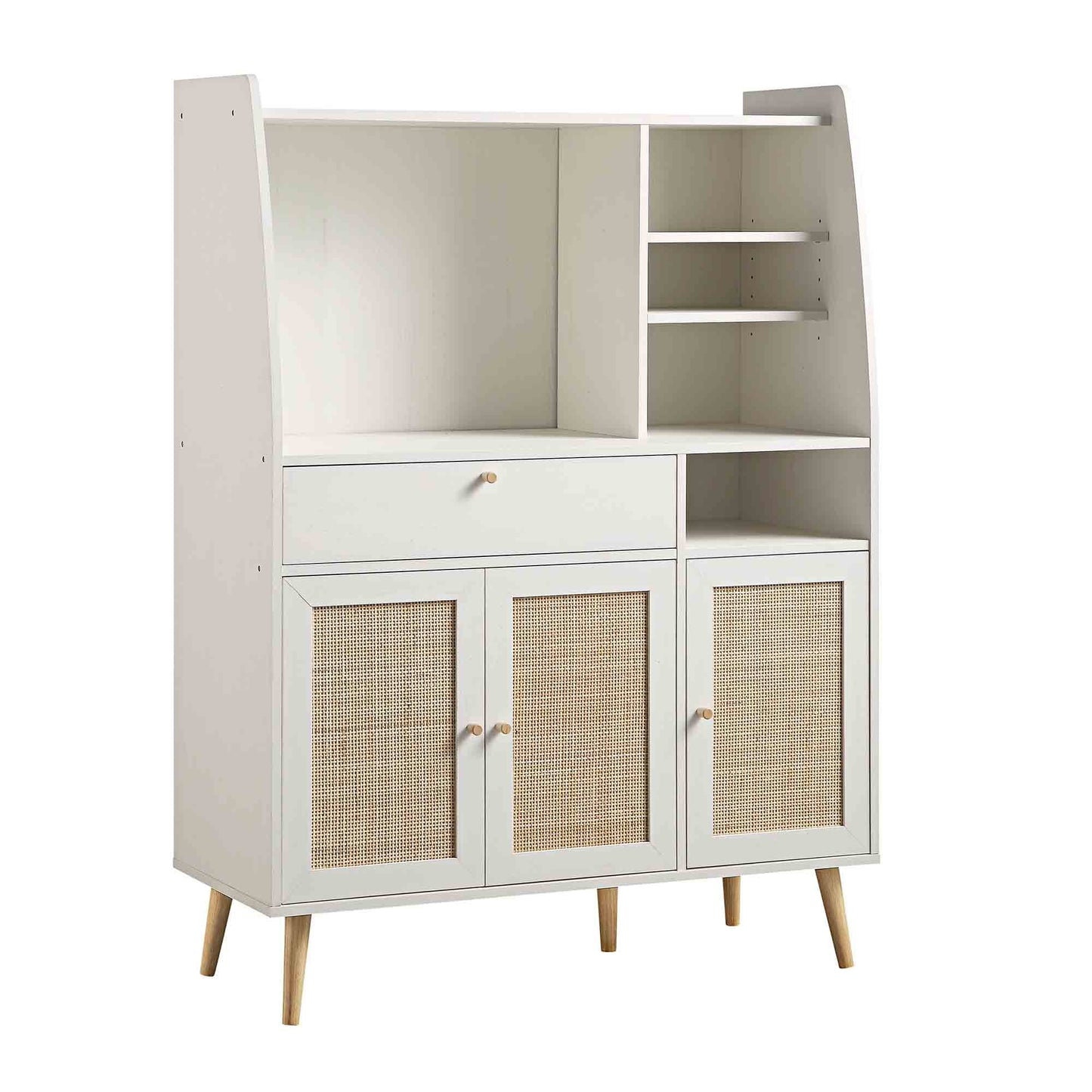 Meuble de rangement de cuisine en rotin tressé Frances, blanc