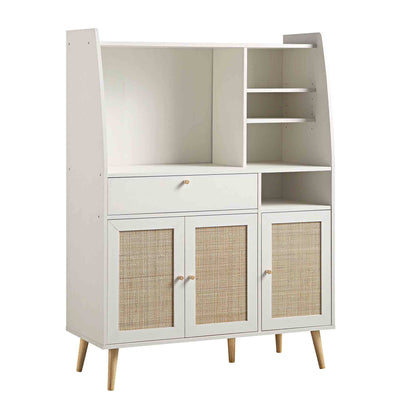 Meuble de rangement de cuisine en rotin tressé Frances, blanc