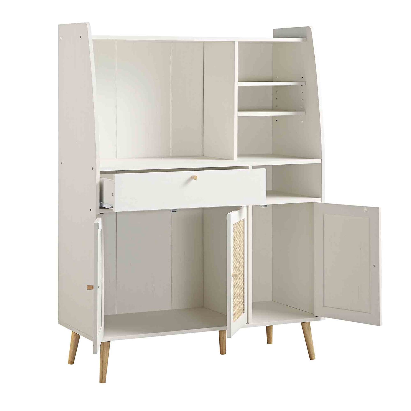 Meuble de rangement de cuisine en rotin tressé Frances, blanc