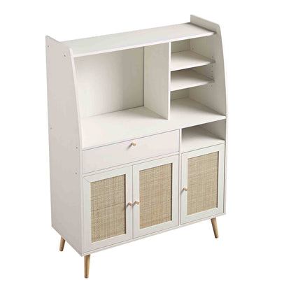 Meuble de rangement de cuisine en rotin tressé Frances, blanc