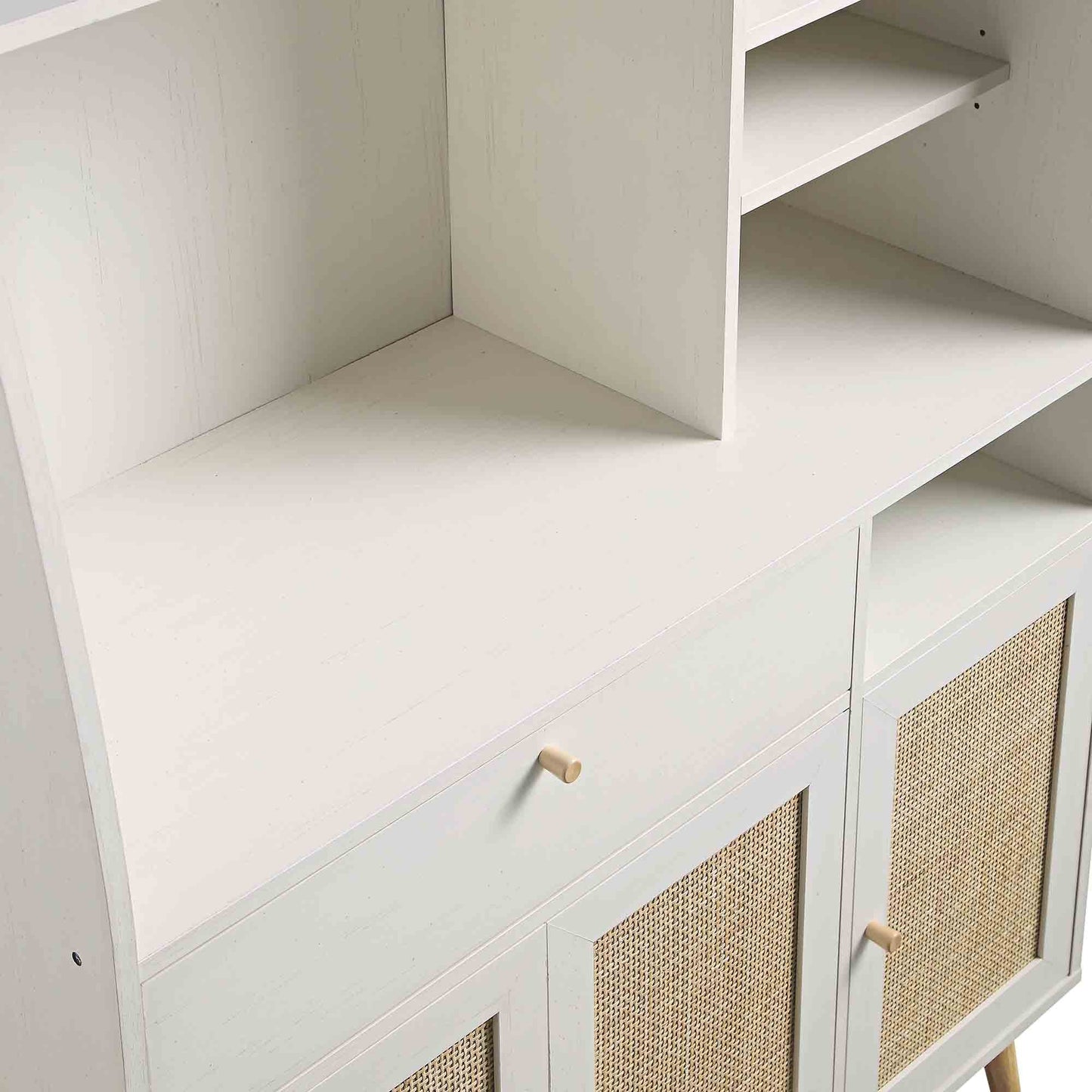 Meuble de rangement de cuisine en rotin tressé Frances, blanc