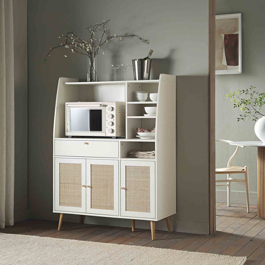 Meuble de rangement de cuisine en rotin tressé Frances, blanc