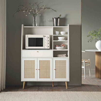 Meuble de rangement de cuisine en rotin tressé Frances, blanc