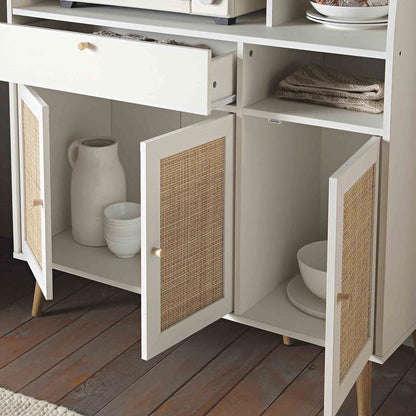 Meuble de rangement de cuisine en rotin tressé Frances, blanc
