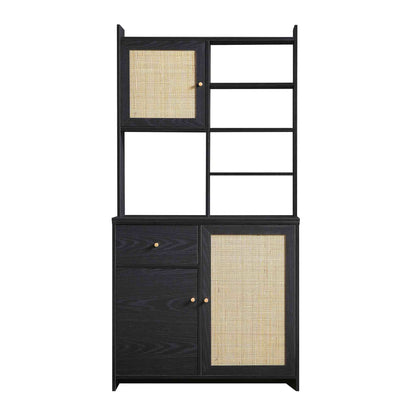 Armoire de rangement en rotin tressé Frances, noire