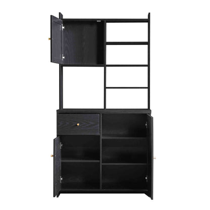 Armoire de rangement en rotin tressé Frances, noire