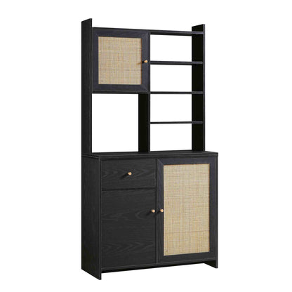 Armoire de rangement en rotin tressé Frances, noire