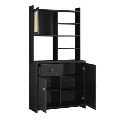 Armoire de rangement en rotin tressé Frances, noire