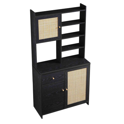 Armoire de rangement en rotin tressé Frances, noire