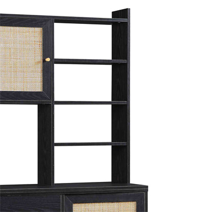 Armoire de rangement en rotin tressé Frances, noire
