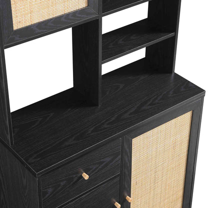 Armoire de rangement en rotin tressé Frances, noire