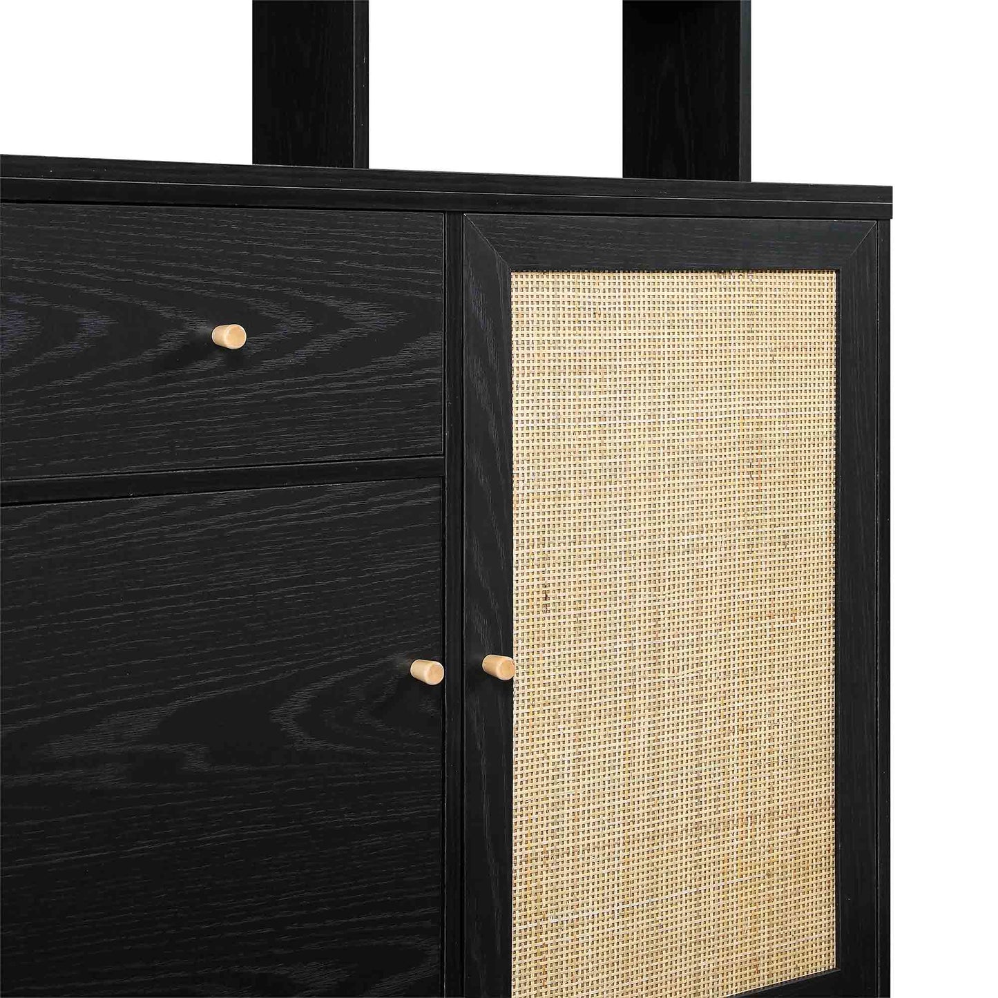 Armoire de rangement en rotin tressé Frances, noire