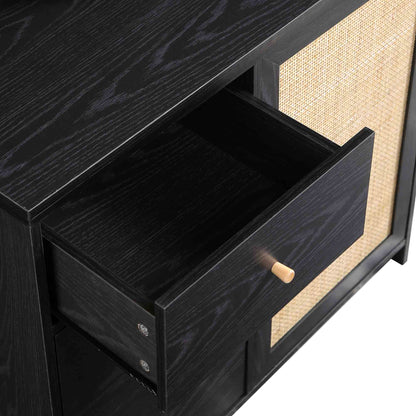 Armoire de rangement en rotin tressé Frances, noire