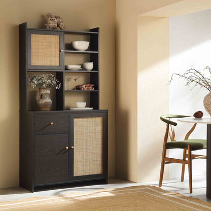 Armoire de rangement en rotin tressé Frances, noire