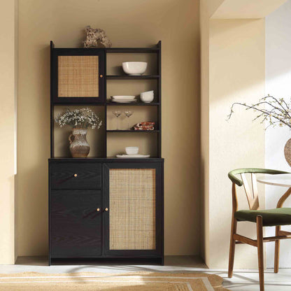 Armoire de rangement en rotin tressé Frances, noire