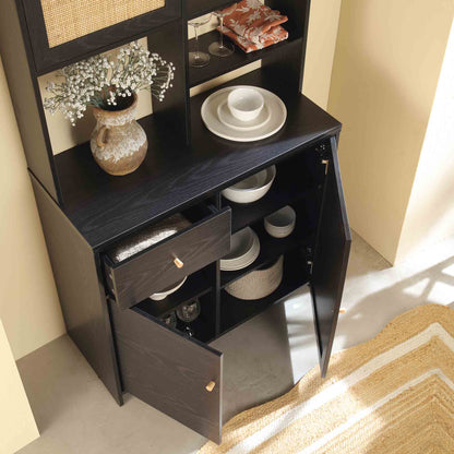 Armoire de rangement en rotin tressé Frances, noire