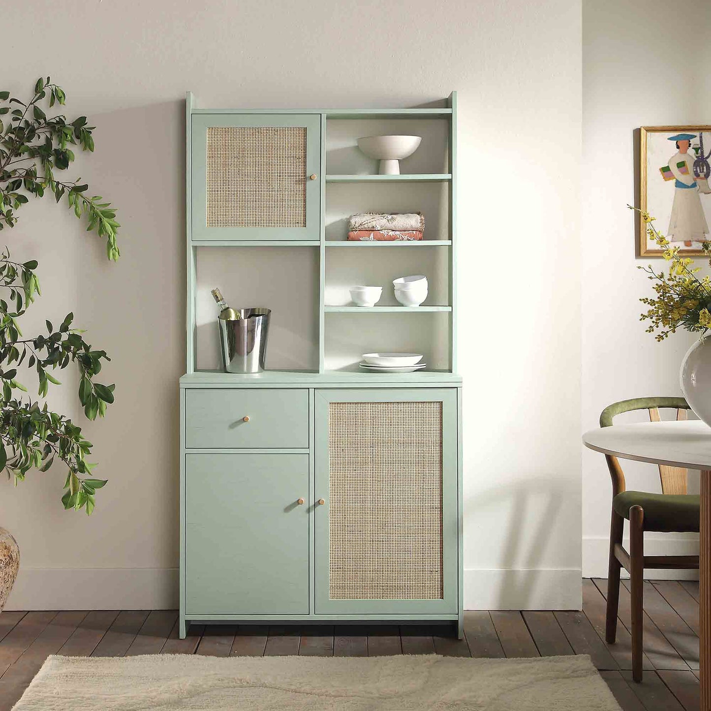 Armoire de garde-manger en rotin tressé Frances, menthe