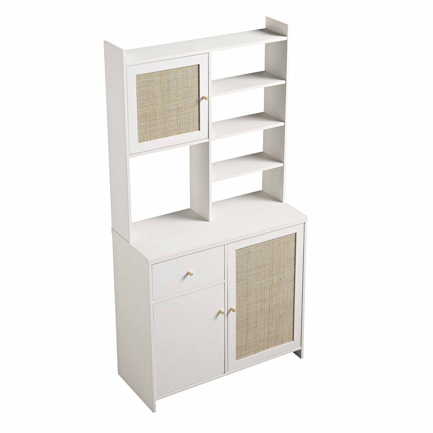 Armoire de rangement en rotin tressé Frances, blanche