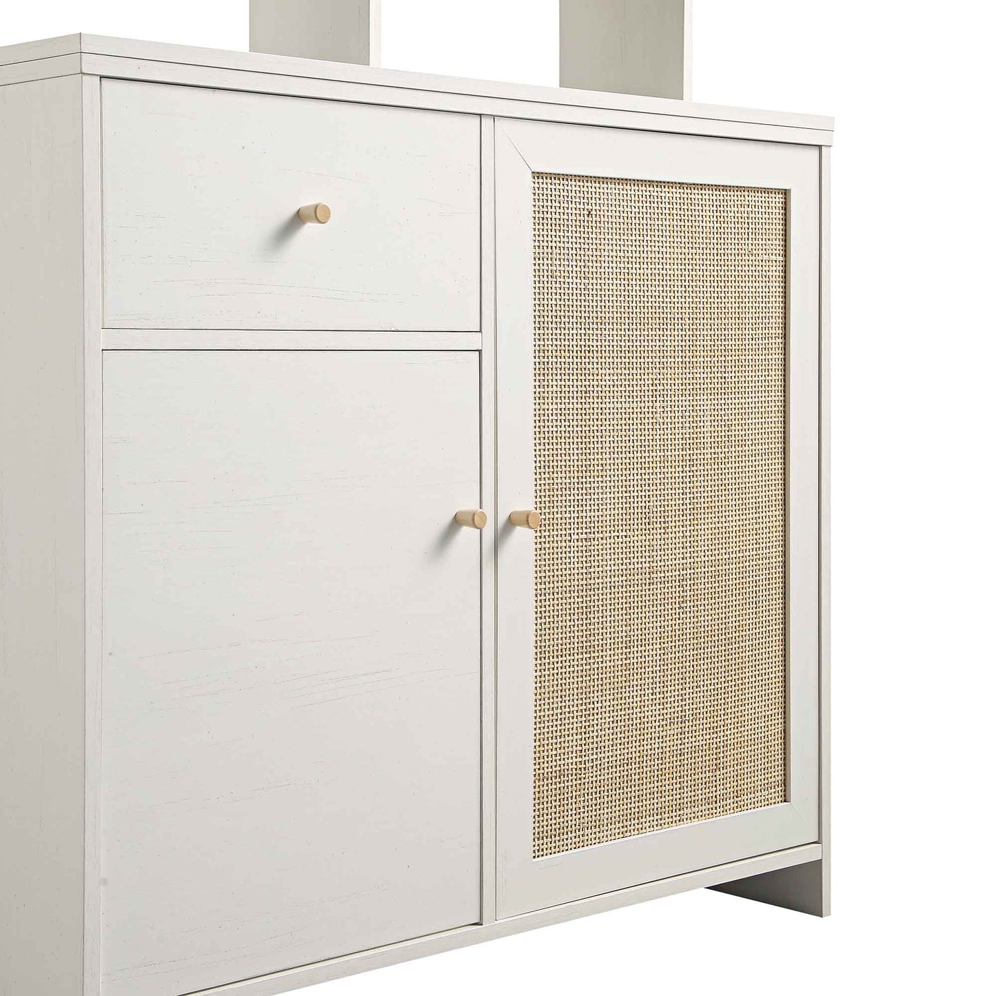 Armoire de rangement en rotin tressé Frances, blanche