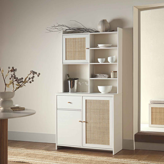 Armoire de rangement en rotin tressé Frances, blanche
