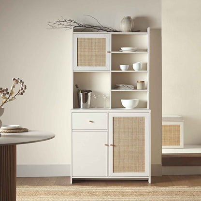 Armoire de rangement en rotin tressé Frances, blanche