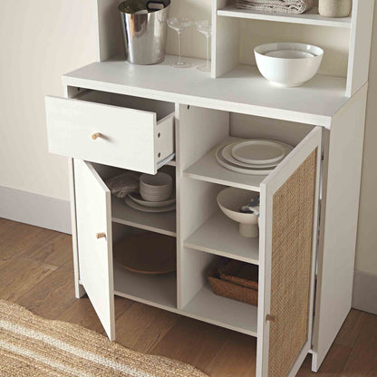 Armoire de rangement en rotin tressé Frances, blanche