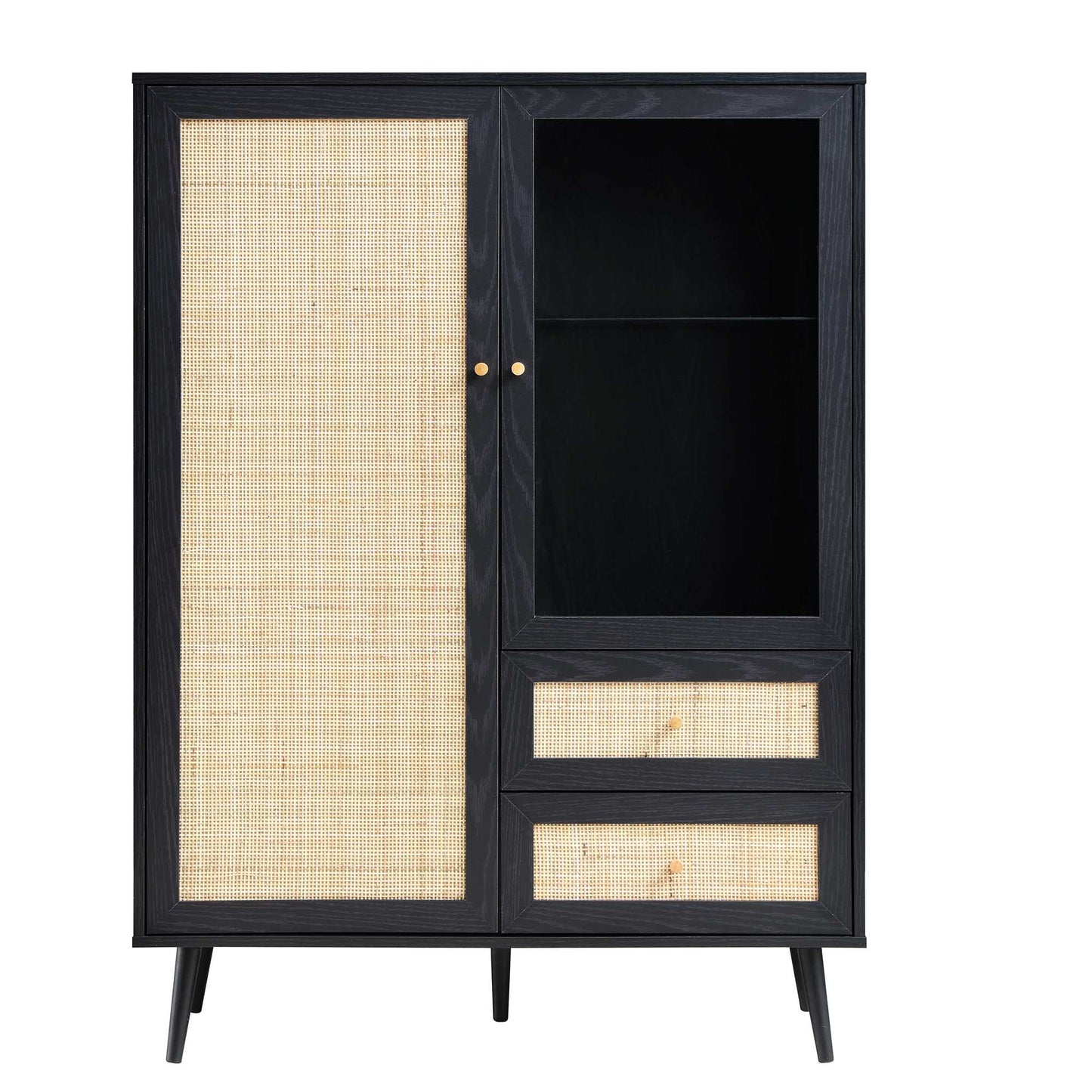 Vitrine en rotin tressé Frances, noir
