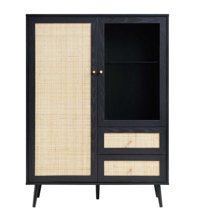 Vitrine en rotin tressé Frances, noir